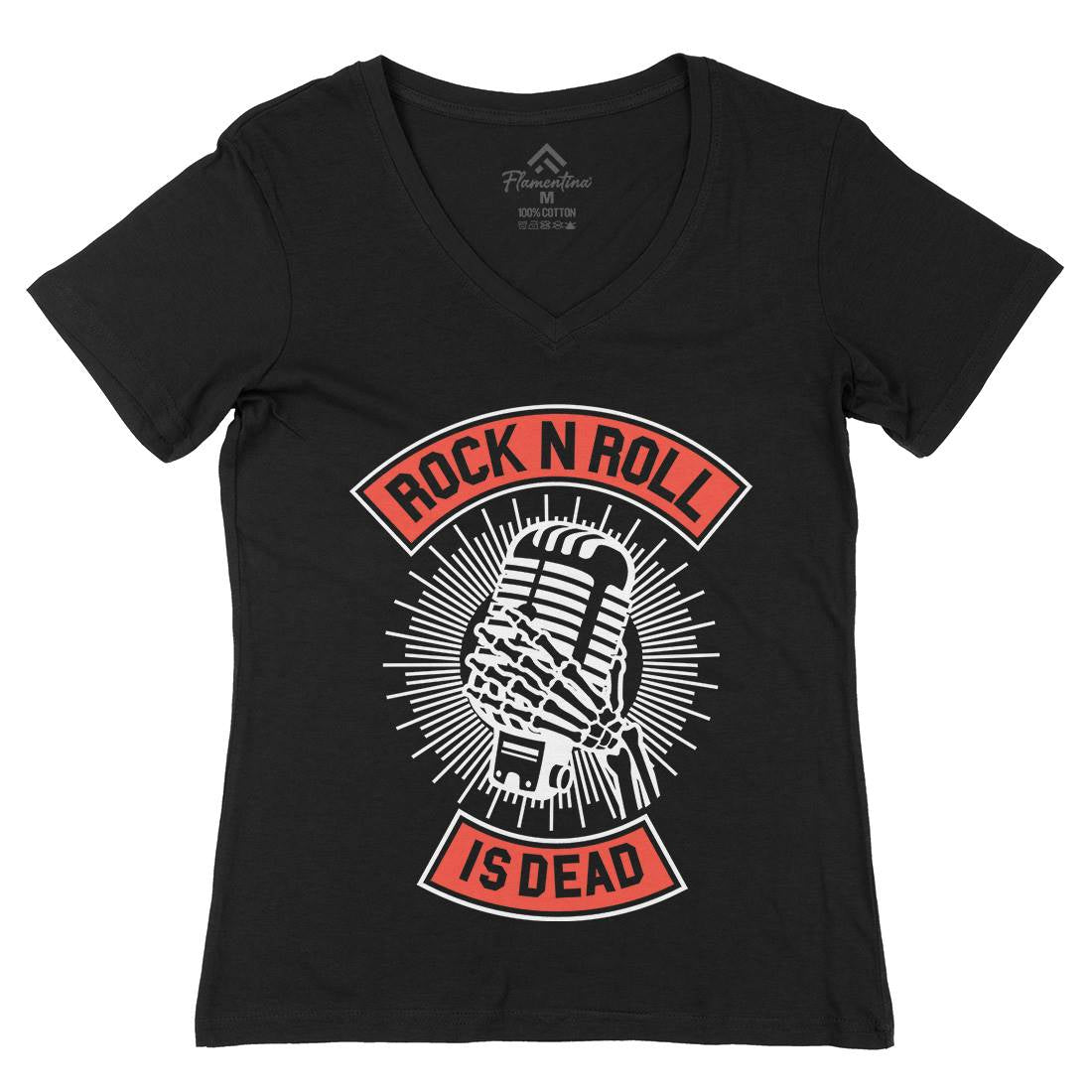Rock N Roll Is Dead Womens Organic V-Neck T-Shirt Music A272