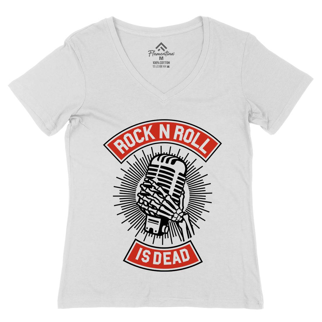 Rock N Roll Is Dead Womens Organic V-Neck T-Shirt Music A272