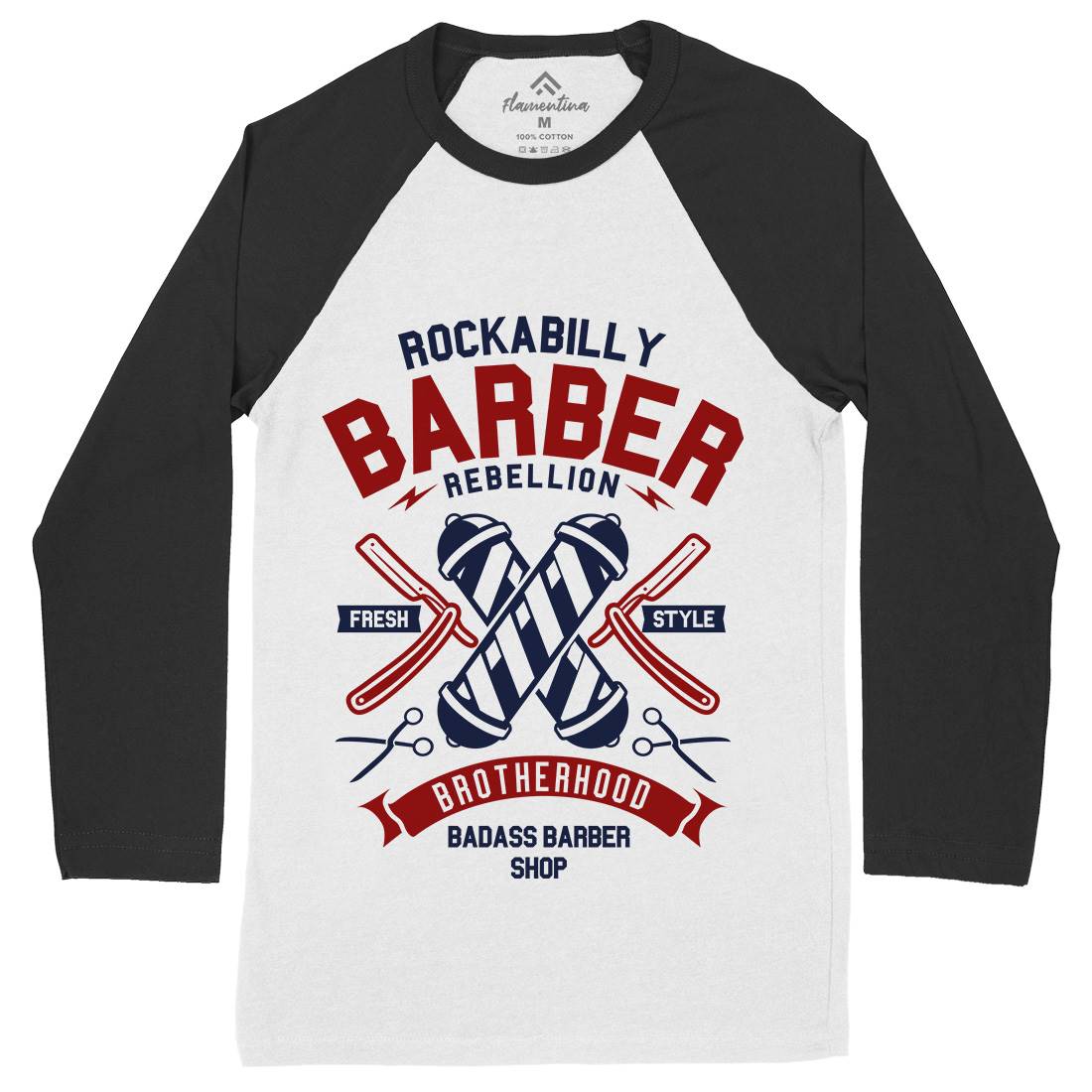 Rockabilly Mens Long Sleeve Baseball T-Shirt Barber A273