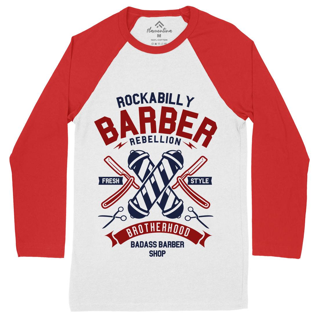 Rockabilly Mens Long Sleeve Baseball T-Shirt Barber A273