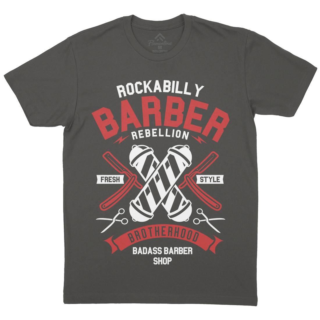 Rockabilly Mens Organic Crew Neck T-Shirt Barber A273