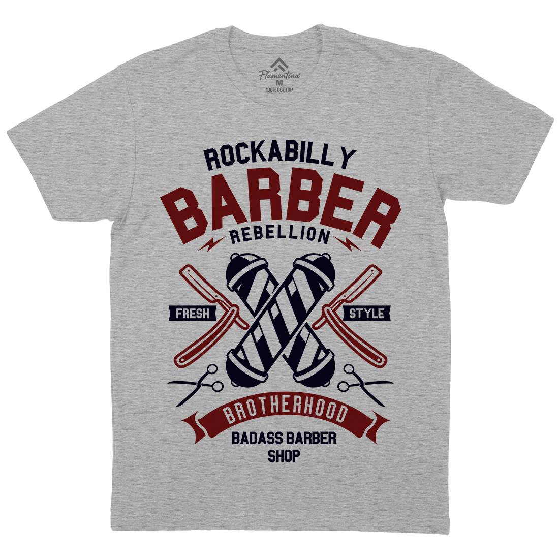Rockabilly Mens Organic Crew Neck T-Shirt Barber A273