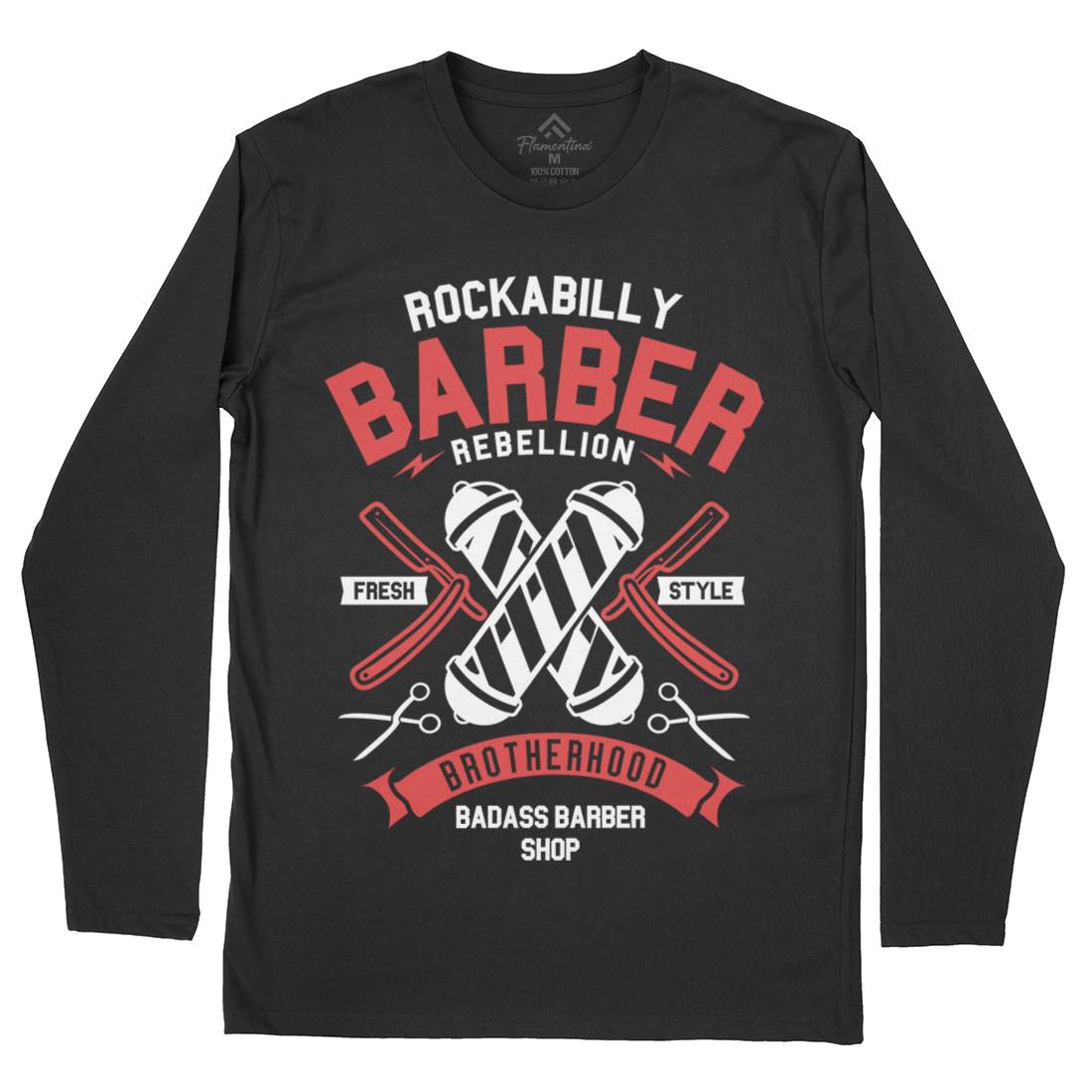 Rockabilly Mens Long Sleeve T-Shirt Barber A273