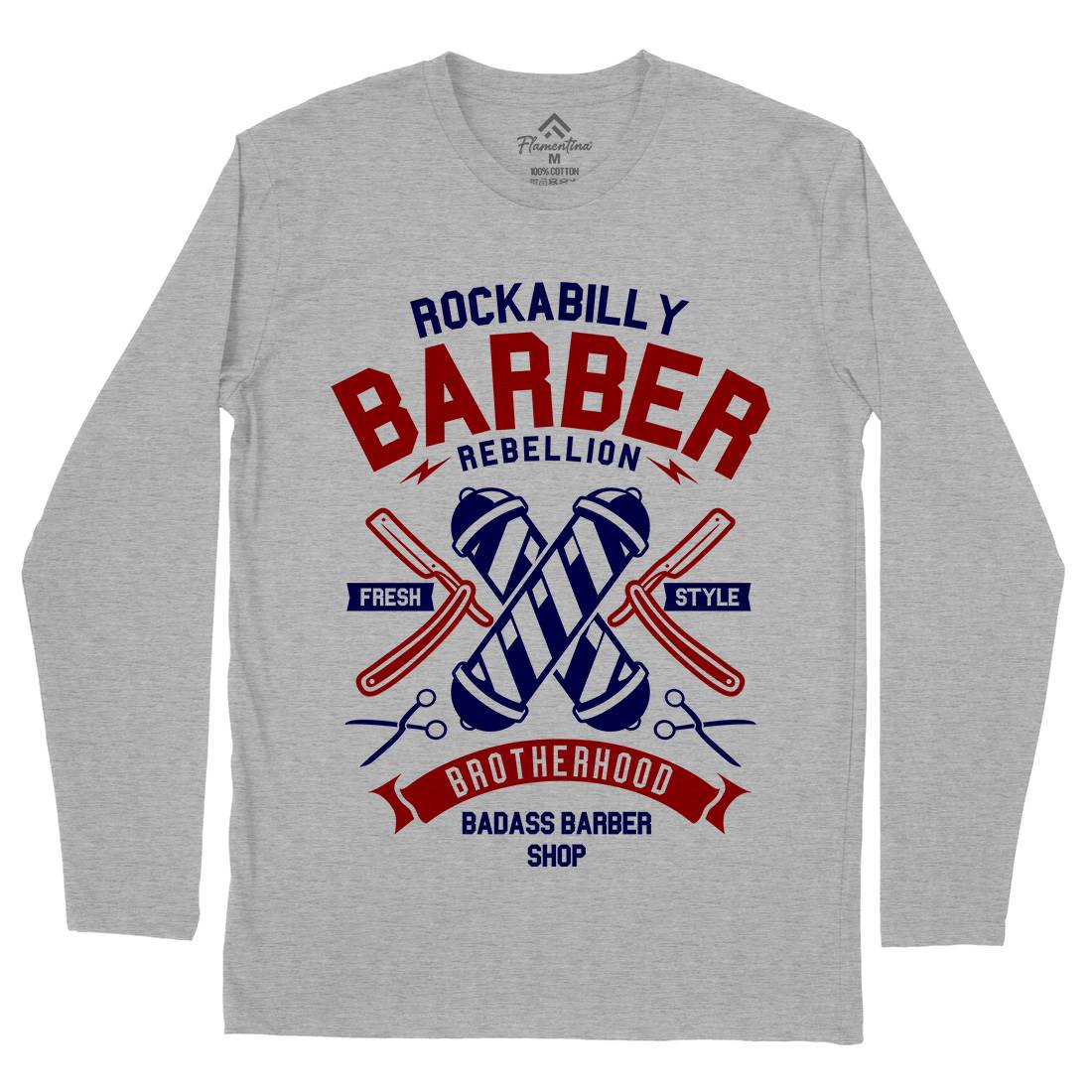 Rockabilly Mens Long Sleeve T-Shirt Barber A273