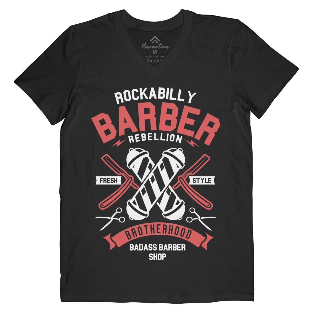 Rockabilly Mens Organic V-Neck T-Shirt Barber A273