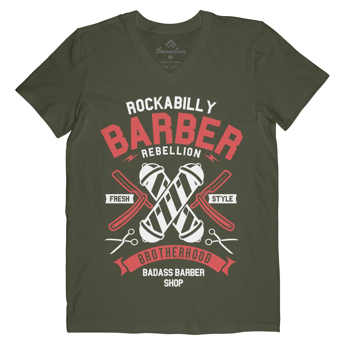 Rockabilly Mens Organic V-Neck T-Shirt Barber A273