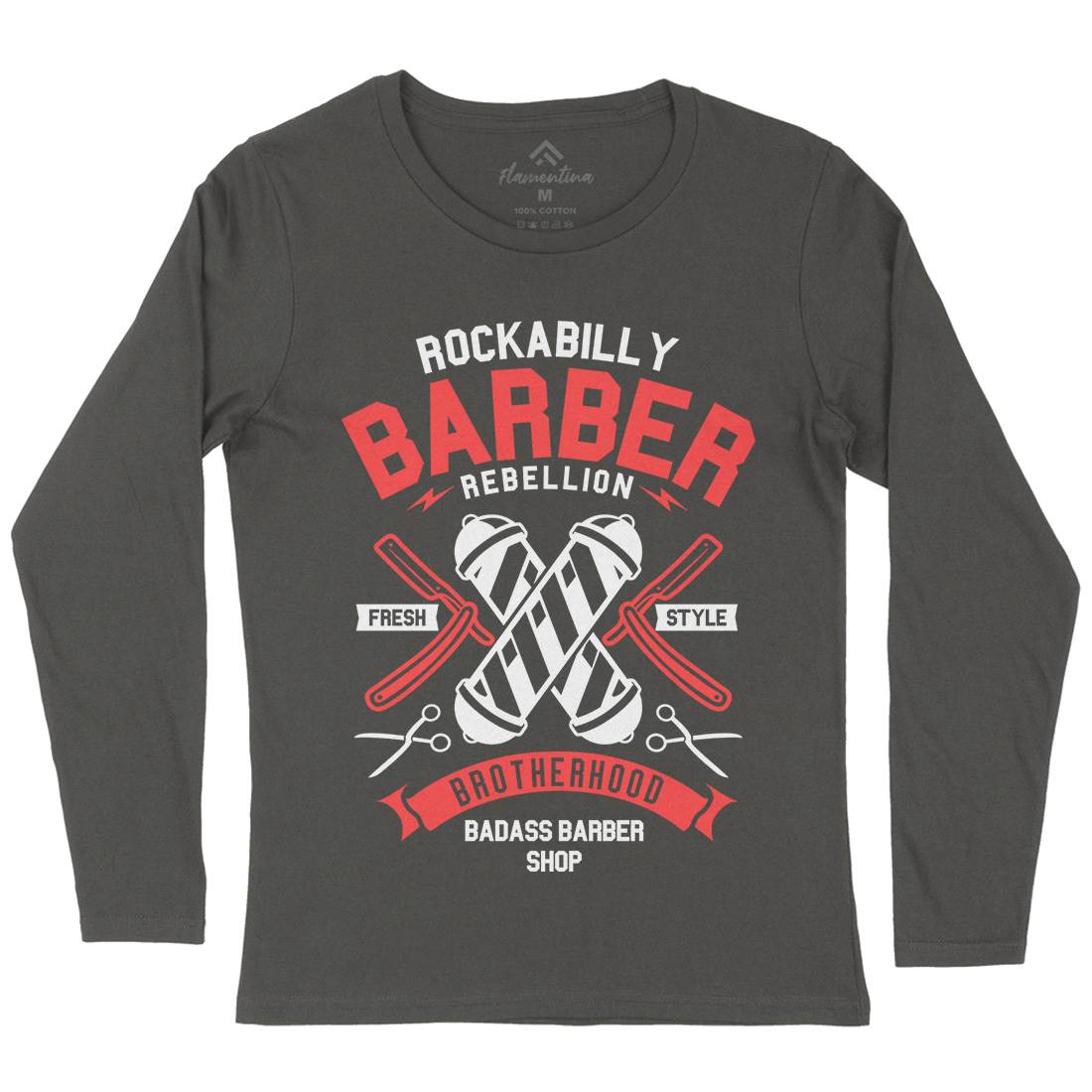 Rockabilly Womens Long Sleeve T-Shirt Barber A273