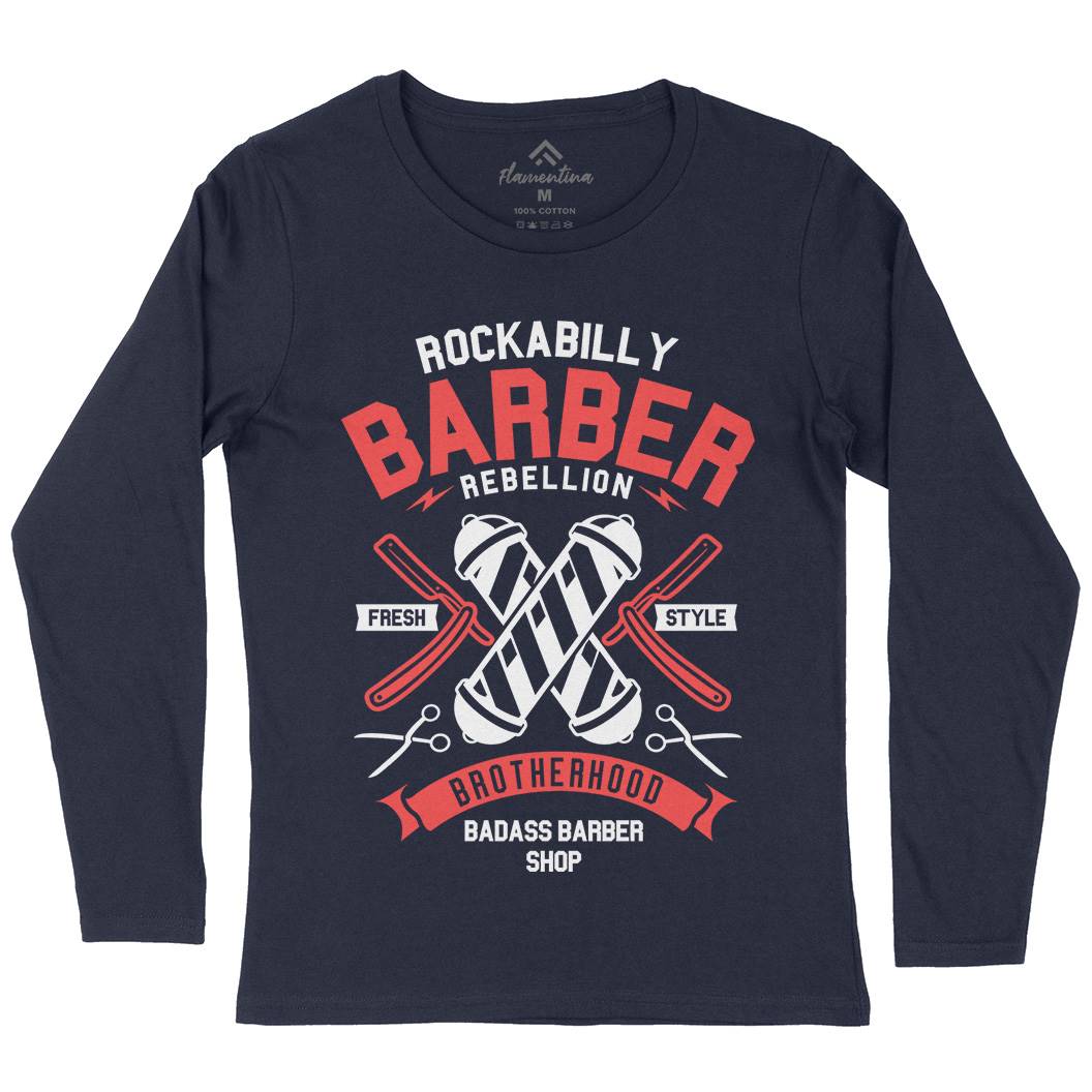 Rockabilly Womens Long Sleeve T-Shirt Barber A273
