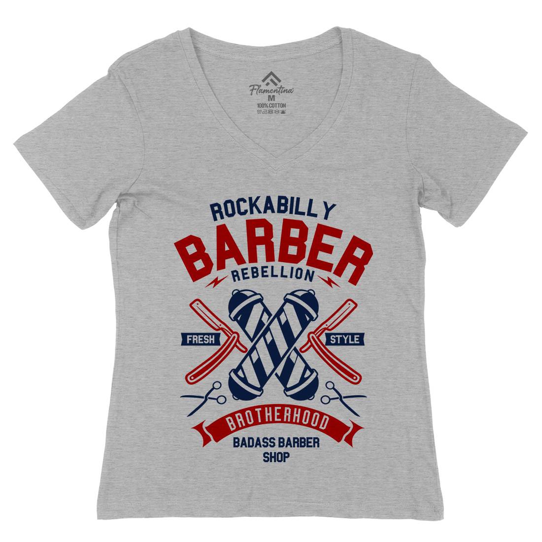 Rockabilly Womens Organic V-Neck T-Shirt Barber A273