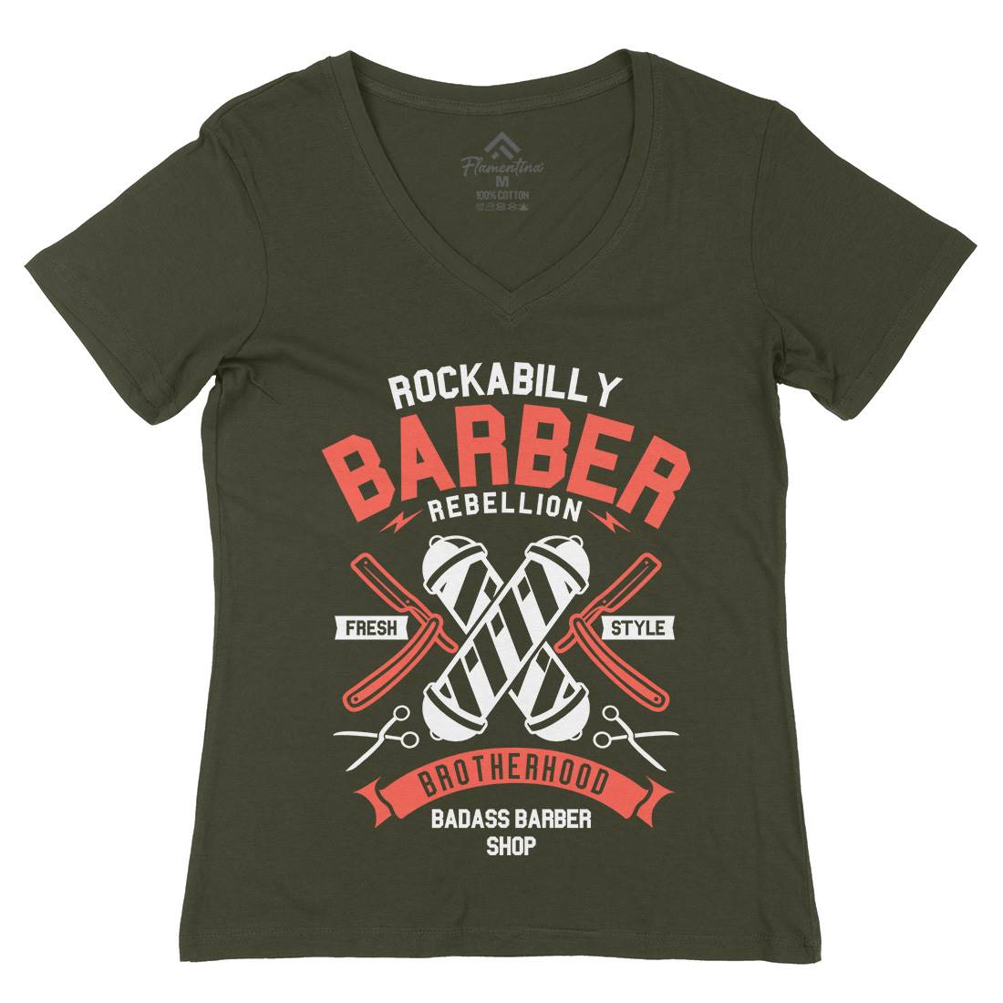 Rockabilly Womens Organic V-Neck T-Shirt Barber A273