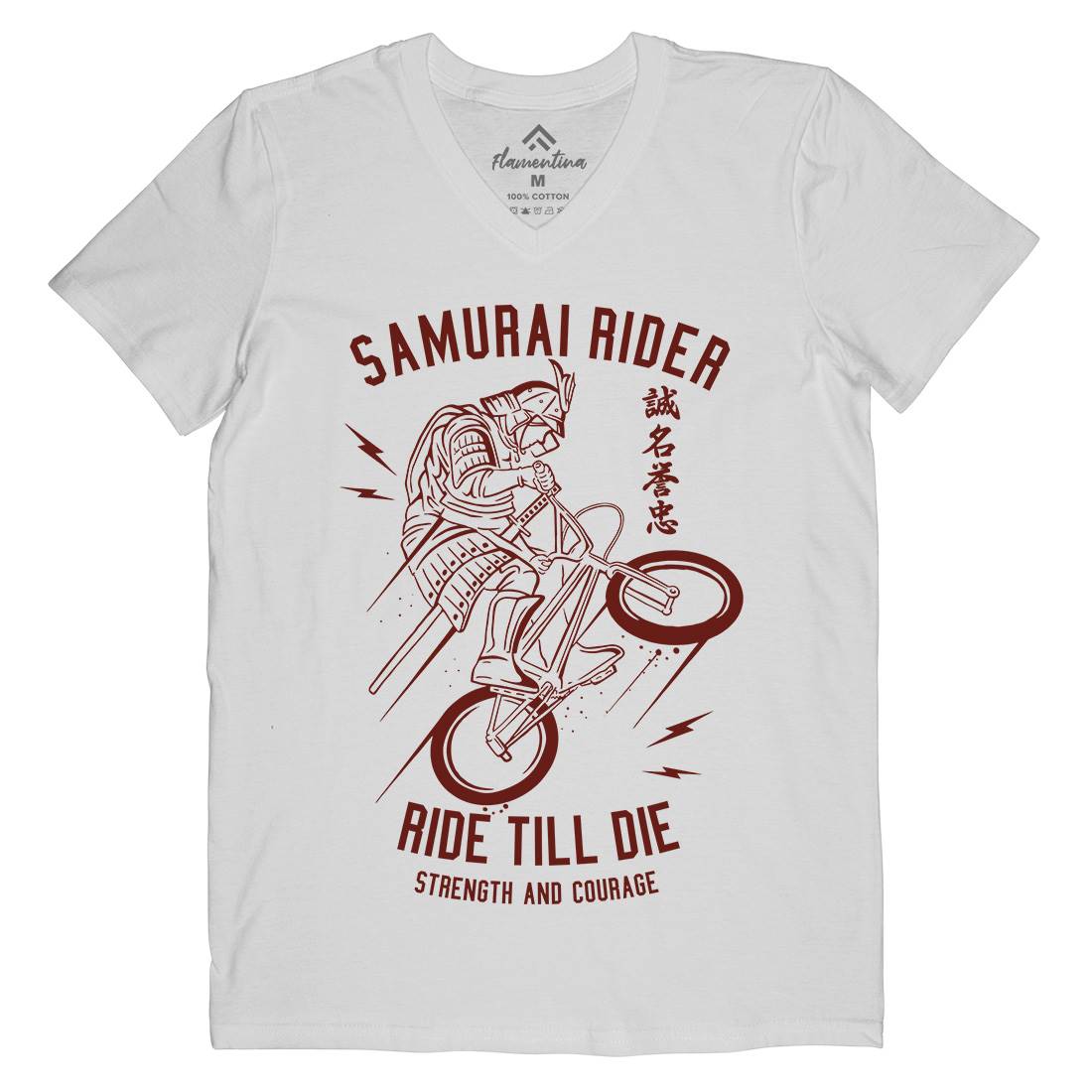 Samurai Rider Mens Organic V-Neck T-Shirt Warriors A274