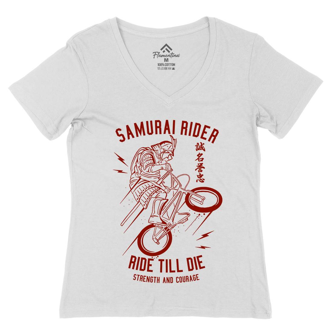 Samurai Rider Womens Organic V-Neck T-Shirt Warriors A274