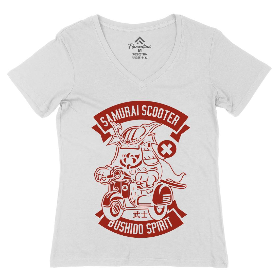 Samurai Scooter Womens Organic V-Neck T-Shirt Motorcycles A275