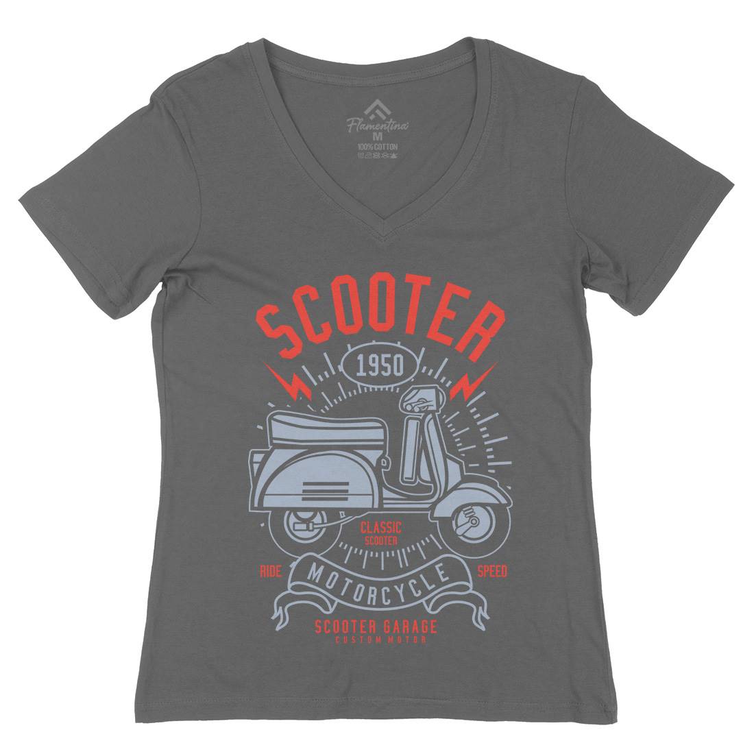 Scooter Womens Organic V-Neck T-Shirt Motorcycles A276
