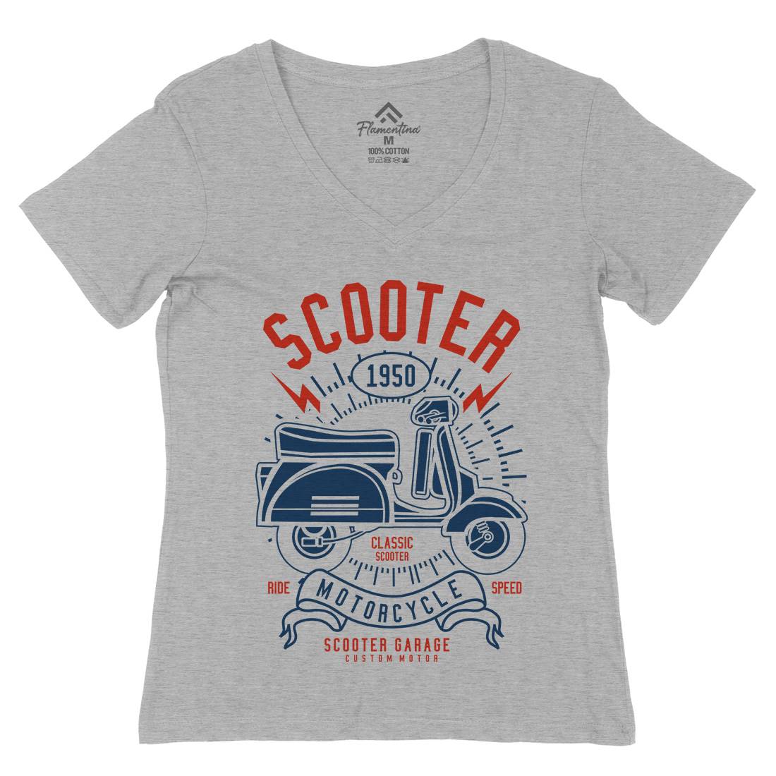 Scooter Womens Organic V-Neck T-Shirt Motorcycles A276