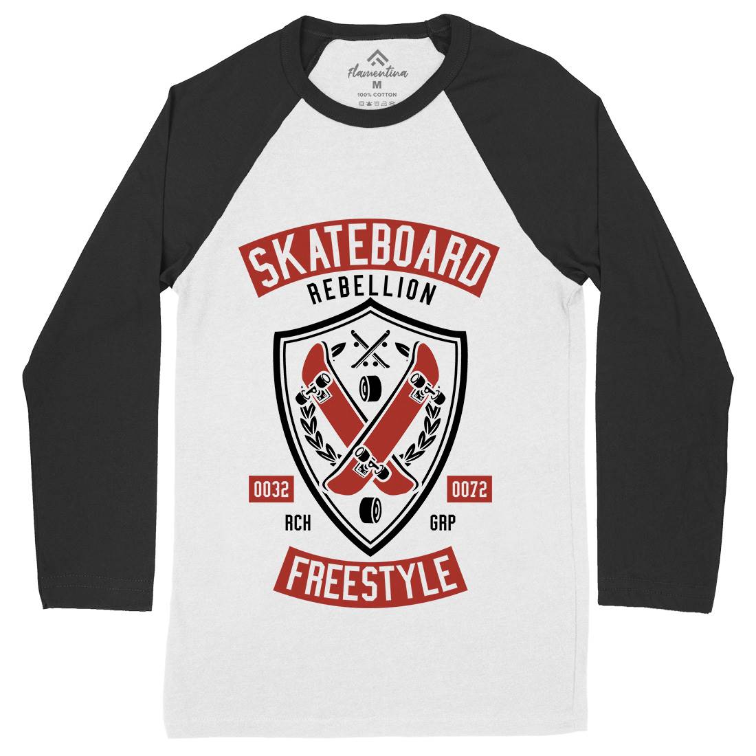 Skateboard Rebellion Mens Long Sleeve Baseball T-Shirt Skate A277