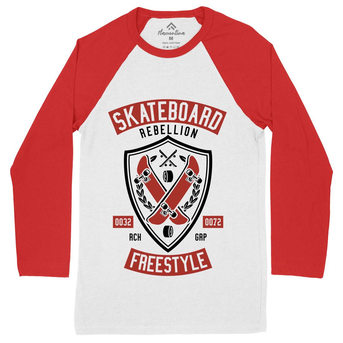 Skateboard Rebellion Mens Long Sleeve Baseball T-Shirt Skate A277