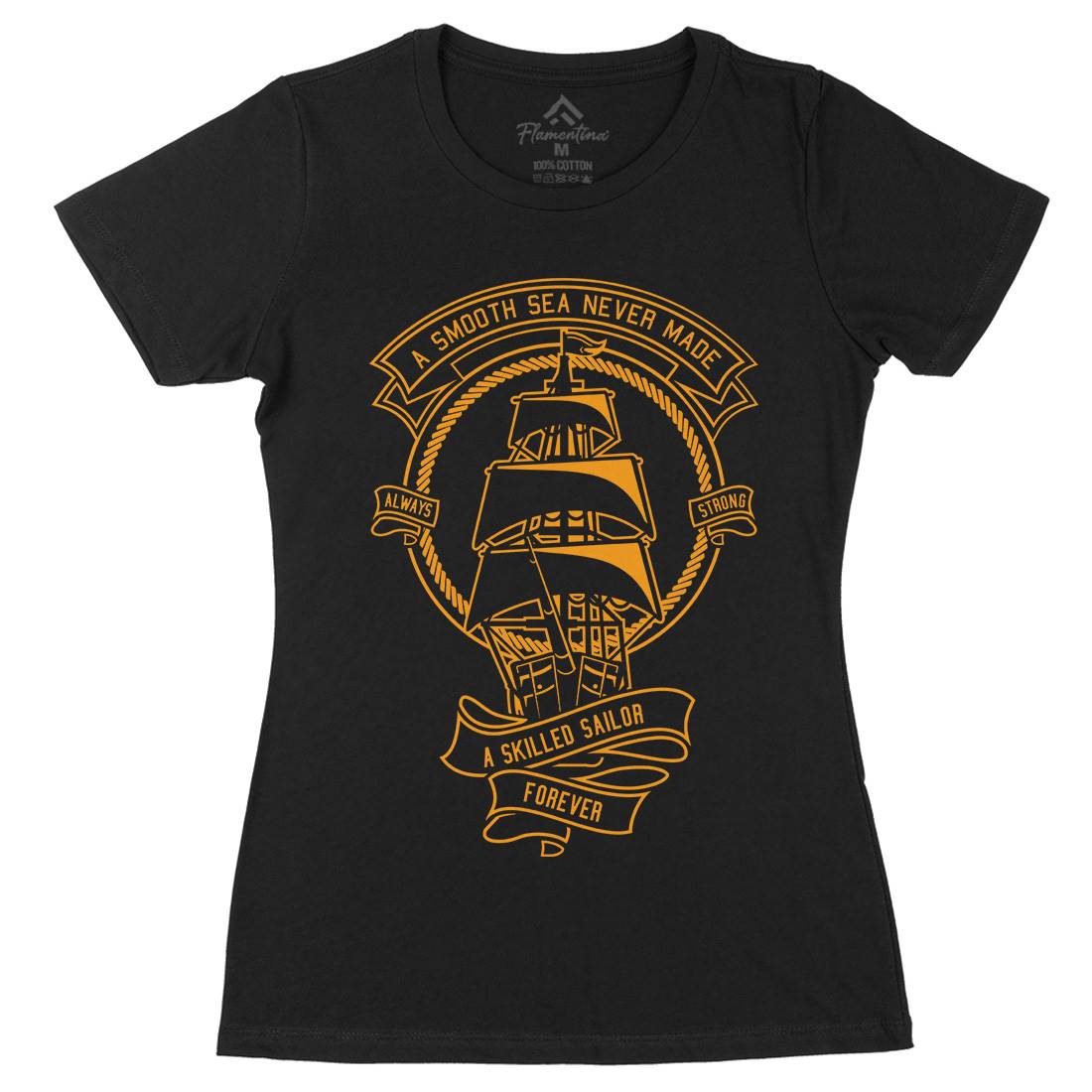 Skilled Sailor Womens Organic Crew Neck T-Shirt Navy A278