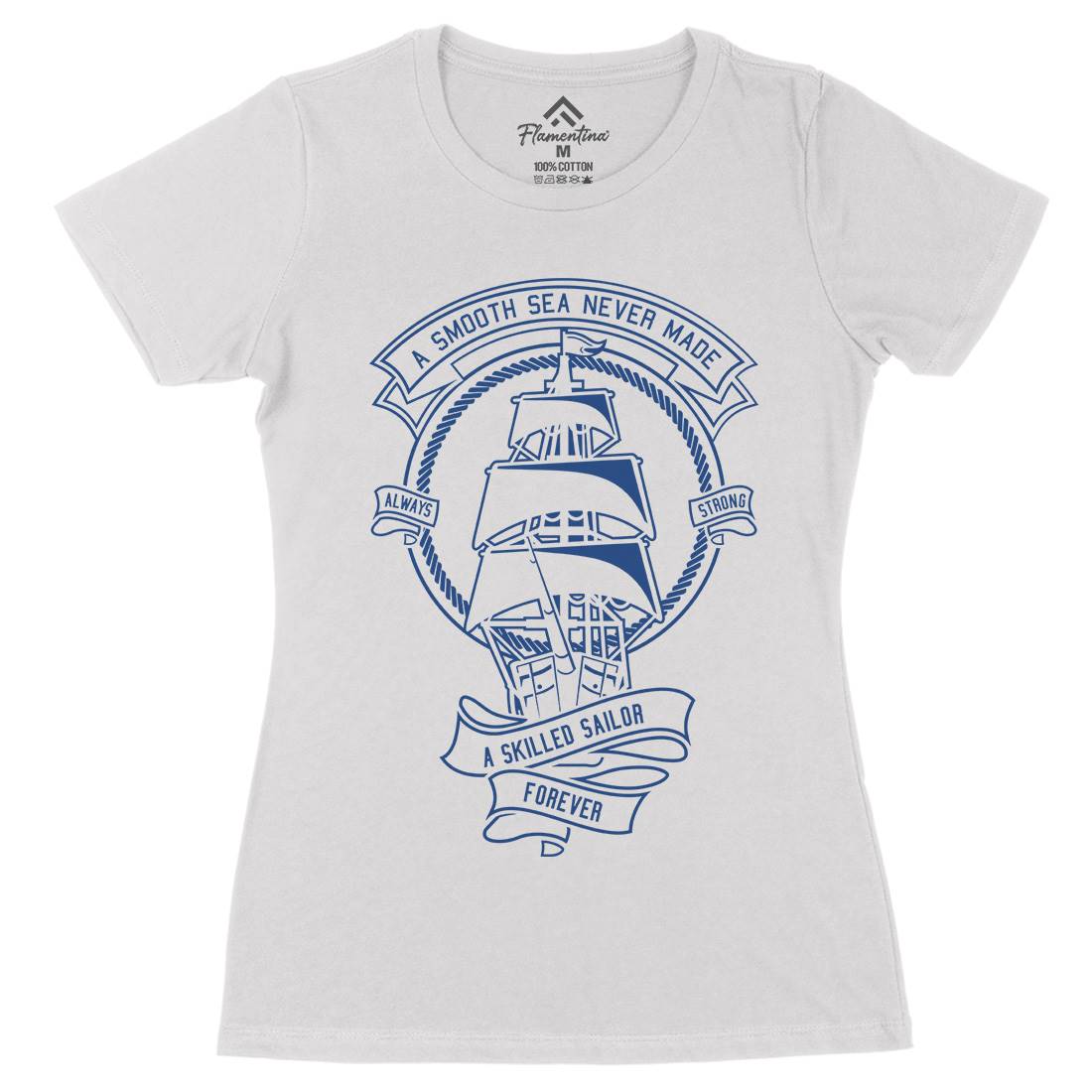 Skilled Sailor Womens Organic Crew Neck T-Shirt Navy A278