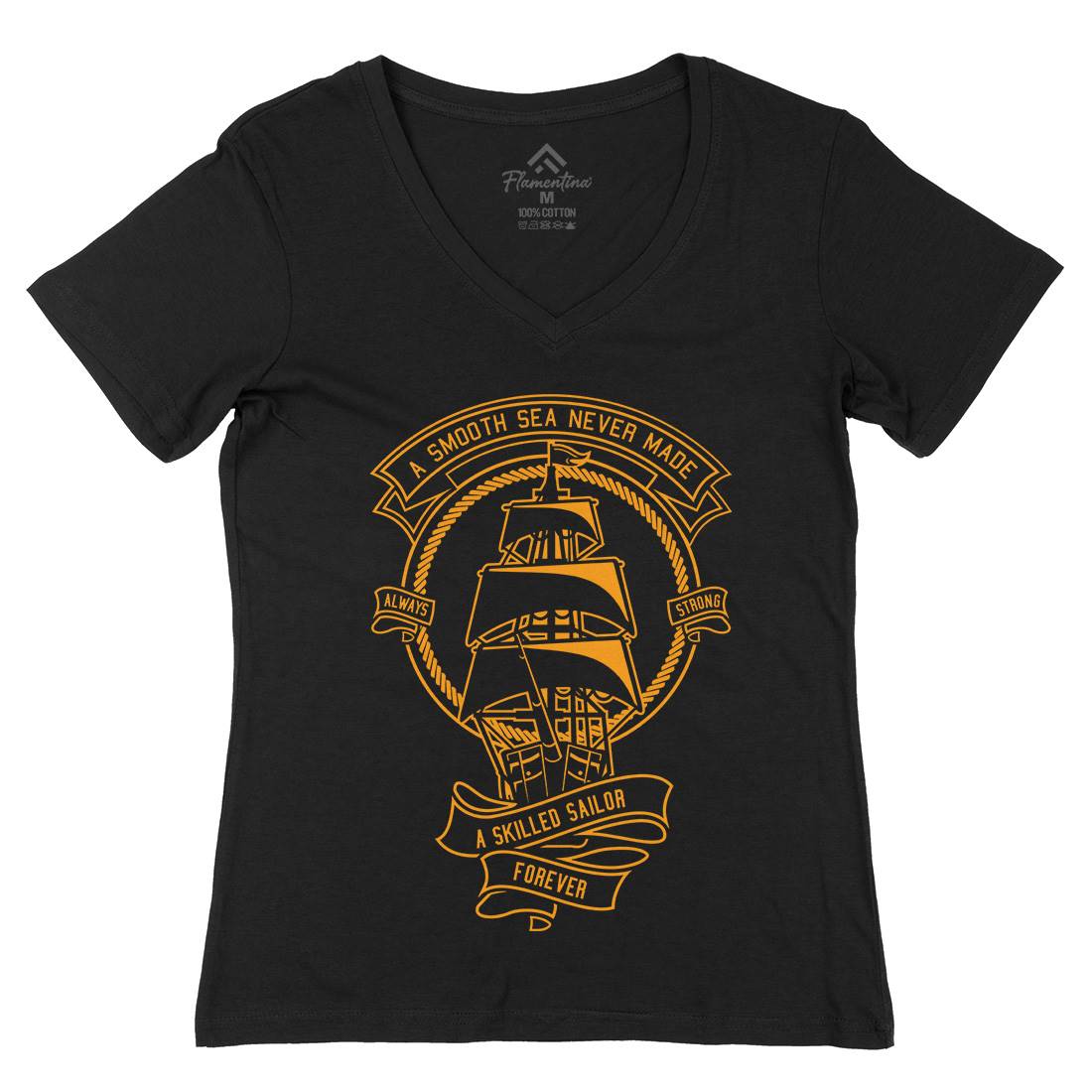 Skilled Sailor Womens Organic V-Neck T-Shirt Navy A278