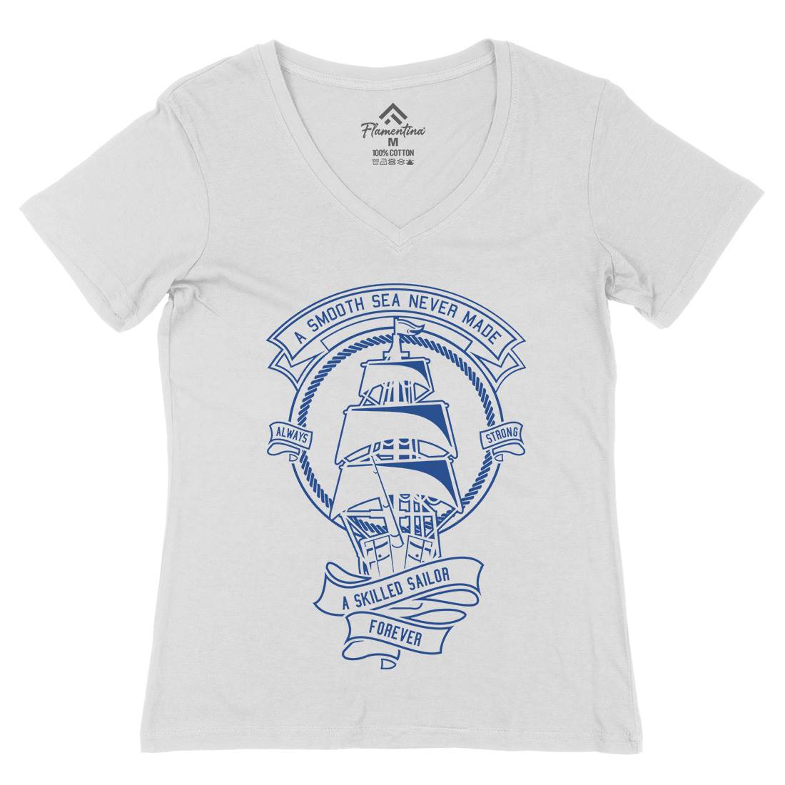 Skilled Sailor Womens Organic V-Neck T-Shirt Navy A278