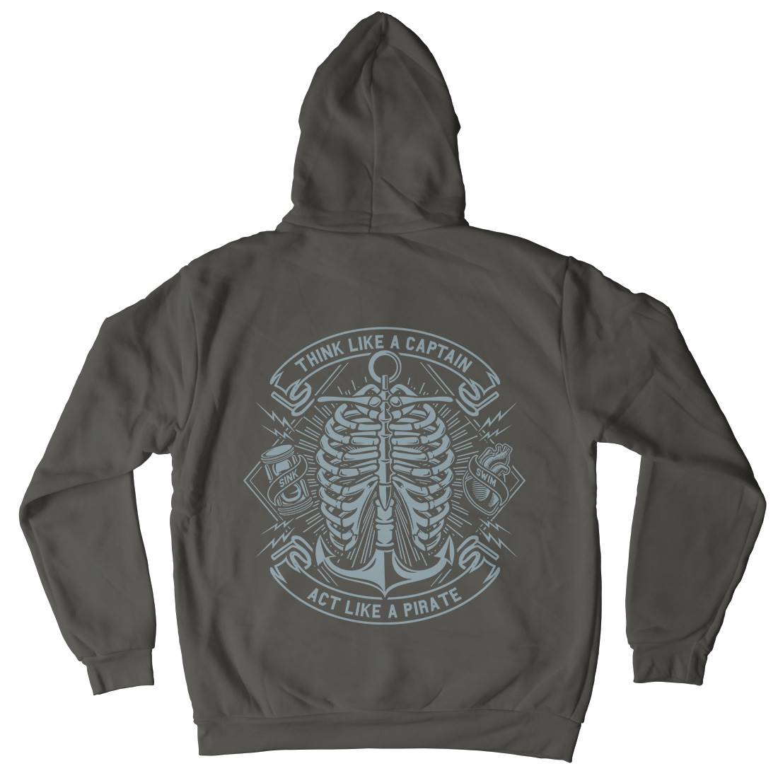 Think Like A Captain Mens Hoodie With Pocket Navy A293