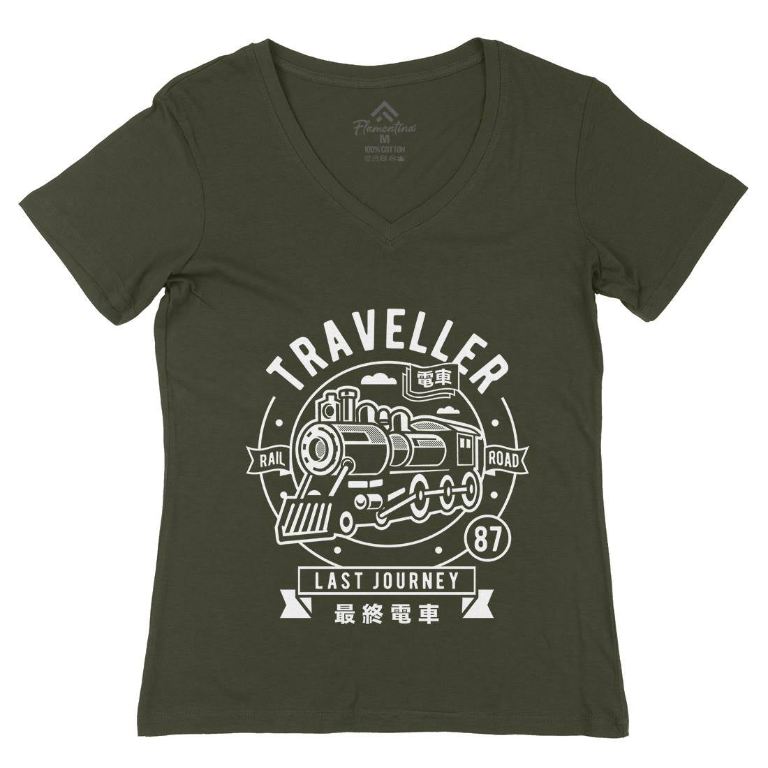 Traveller Womens Organic V-Neck T-Shirt Vehicles A294
