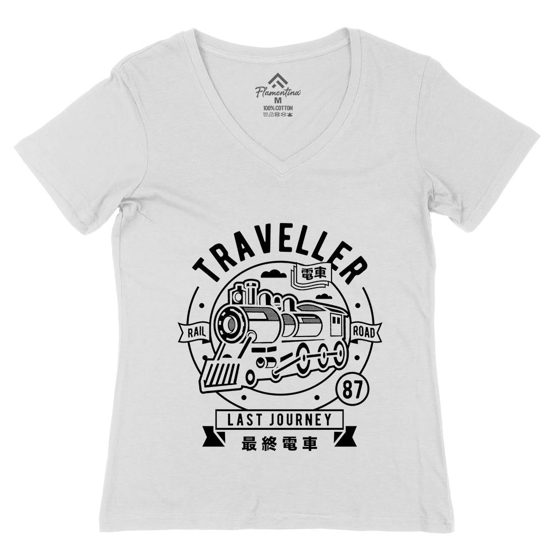 Traveller Womens Organic V-Neck T-Shirt Vehicles A294