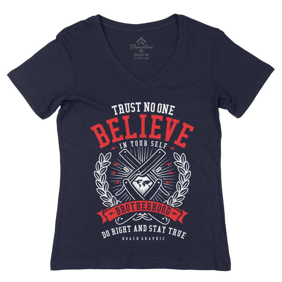 Trust No One Womens Organic V-Neck T-Shirt Barber A295
