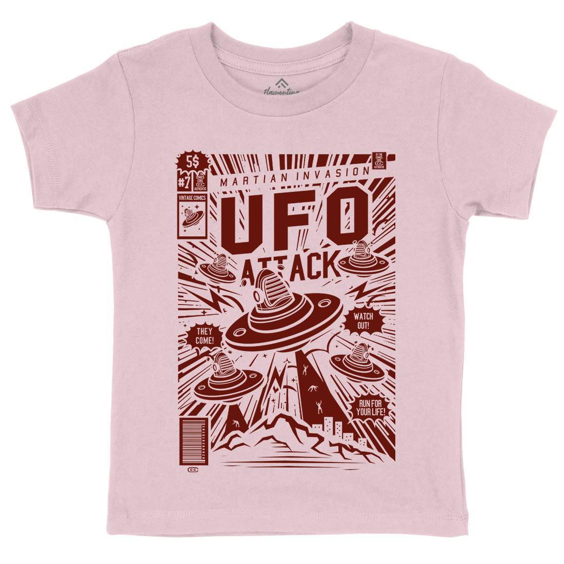 Ufo Attack Kids Organic Crew Neck T-Shirt Space A296