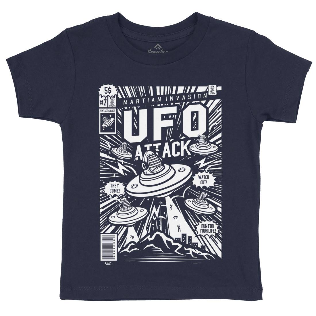Ufo Attack Kids Crew Neck T-Shirt Space A296