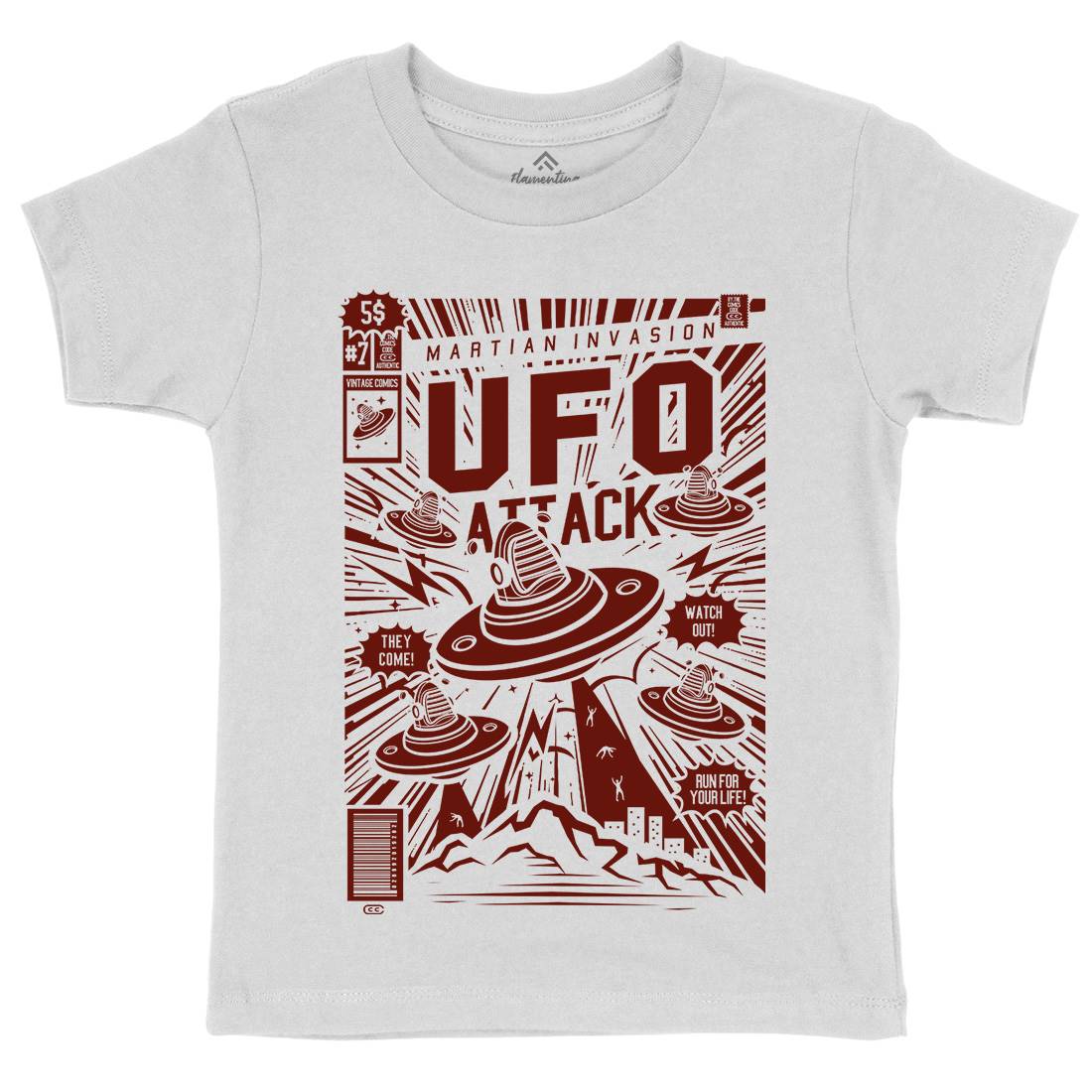 Ufo Attack Kids Crew Neck T-Shirt Space A296