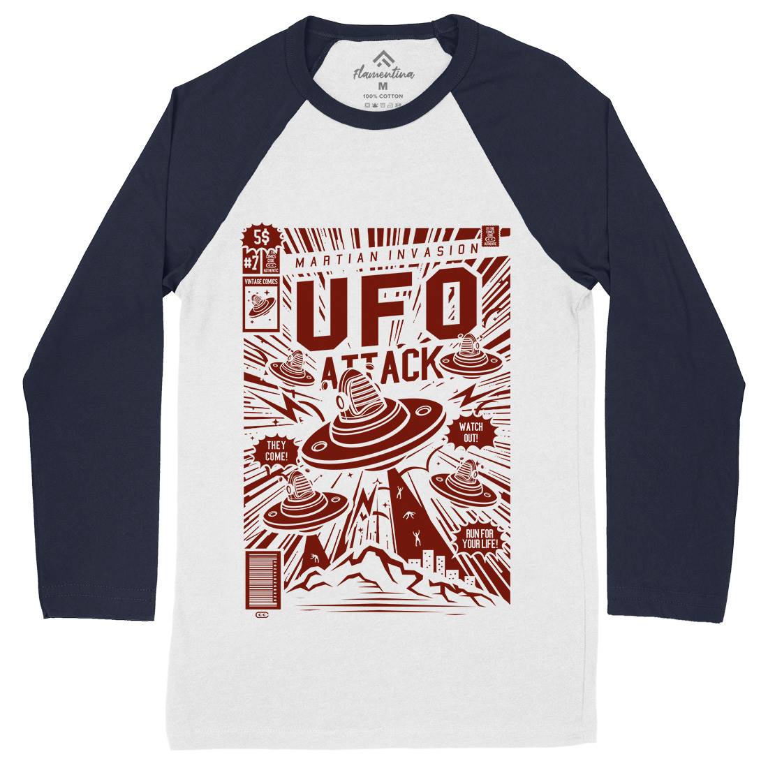 Ufo Attack Mens Long Sleeve Baseball T-Shirt Space A296