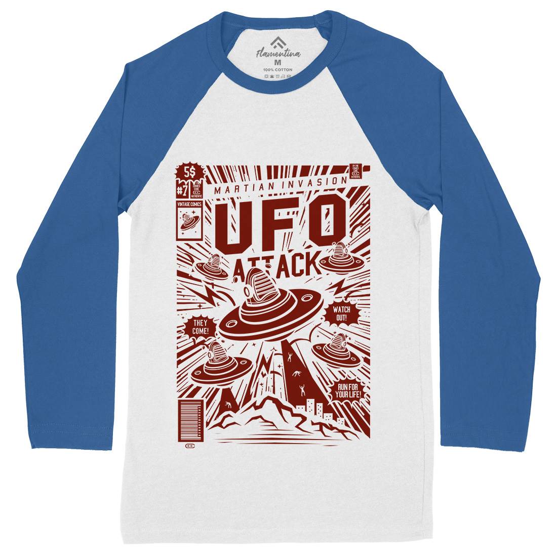 Ufo Attack Mens Long Sleeve Baseball T-Shirt Space A296