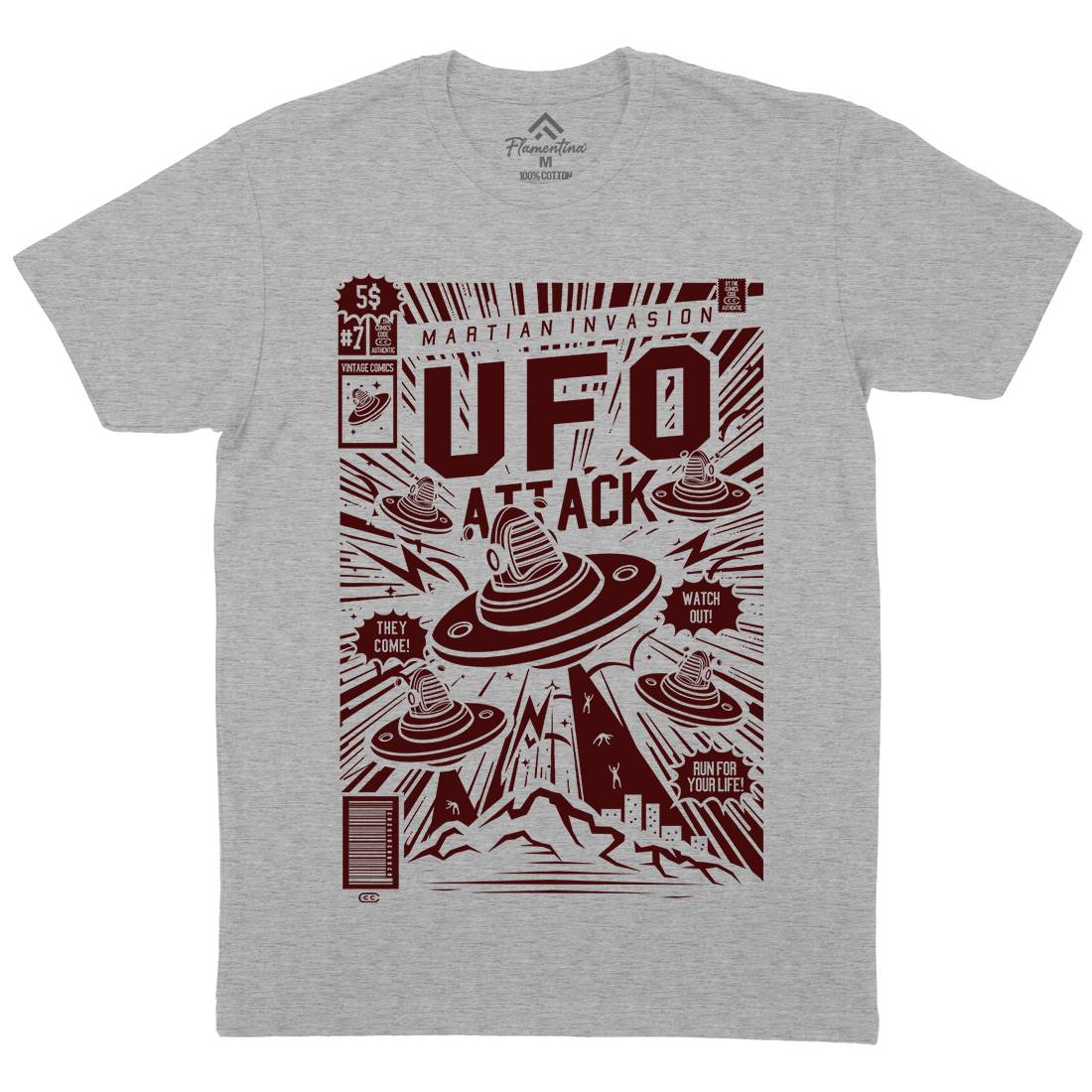 Ufo Attack Mens Organic Crew Neck T-Shirt Space A296