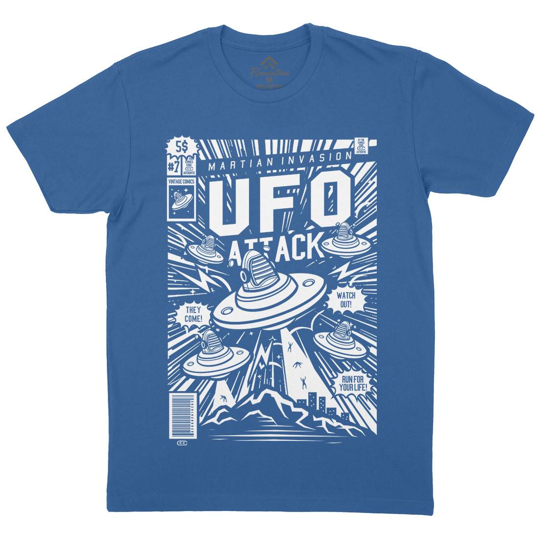 Ufo Attack Mens Organic Crew Neck T-Shirt Space A296