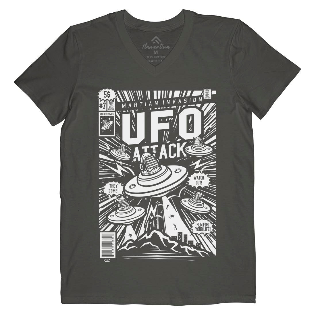 Ufo Attack Mens V-Neck T-Shirt Space A296