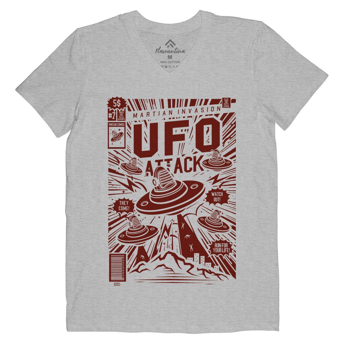Ufo Attack Mens V-Neck T-Shirt Space A296