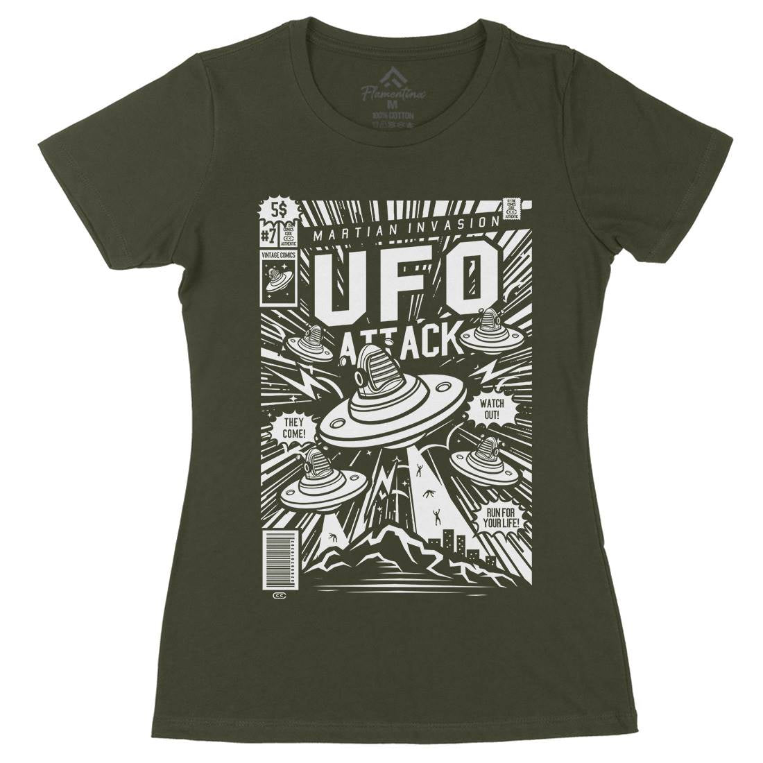 Ufo Attack Womens Organic Crew Neck T-Shirt Space A296
