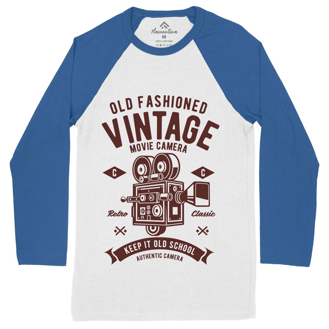 Vintage Movie Camera Mens Long Sleeve Baseball T-Shirt Media A299