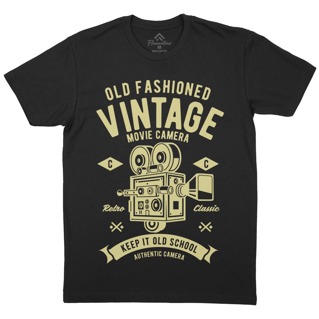 Vintage Movie Camera Mens Crew Neck T-Shirt Media A299
