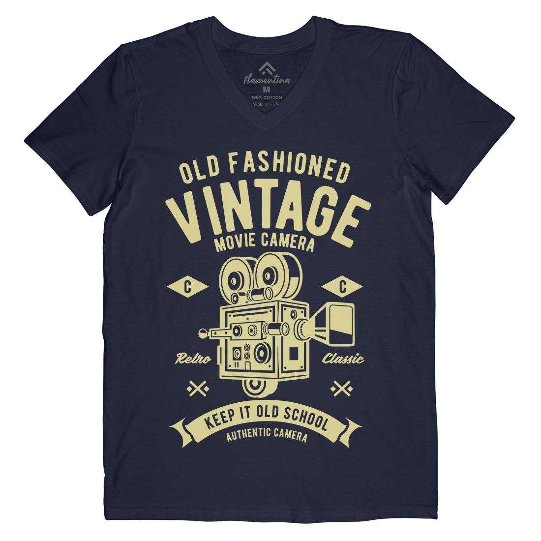 Vintage Movie Camera Mens Organic V-Neck T-Shirt Media A299