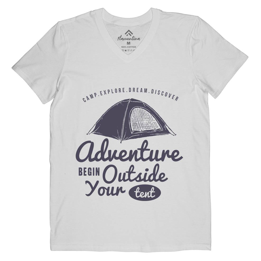 Adventure Begin Mens Organic V-Neck T-Shirt Nature A302