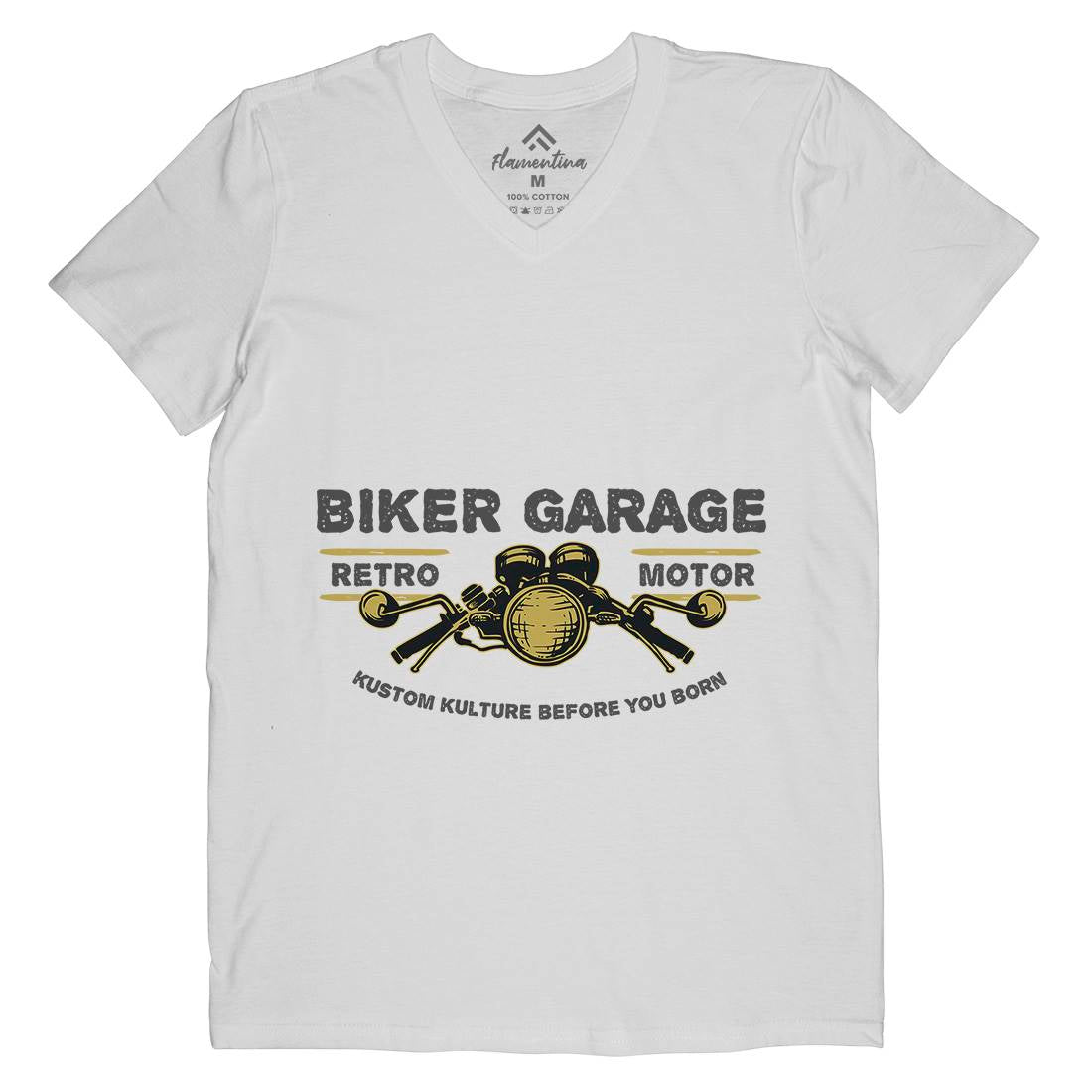 Biker Garage Mens Organic V-Neck T-Shirt Motorcycles A303