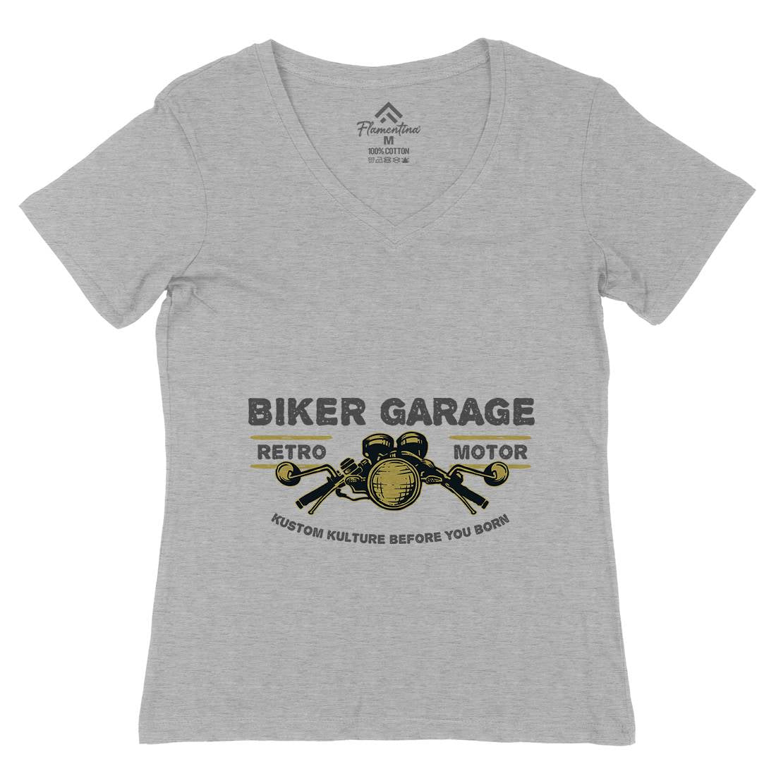 Biker Garage Womens Organic V-Neck T-Shirt Motorcycles A303