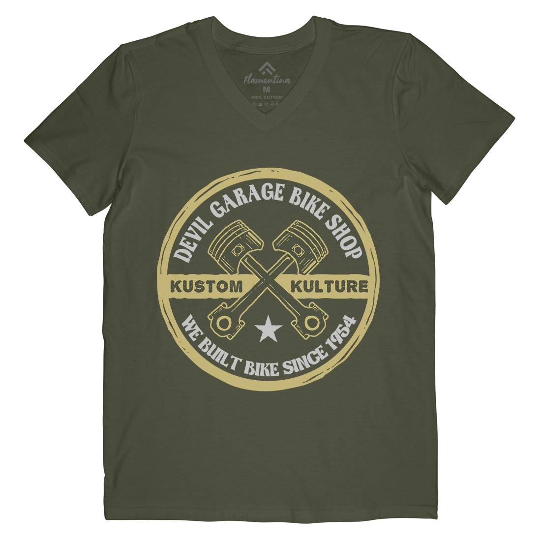 Devil Garage Mens Organic V-Neck T-Shirt Motorcycles A308