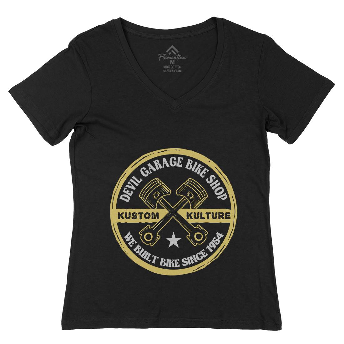 Devil Garage Womens Organic V-Neck T-Shirt Motorcycles A308