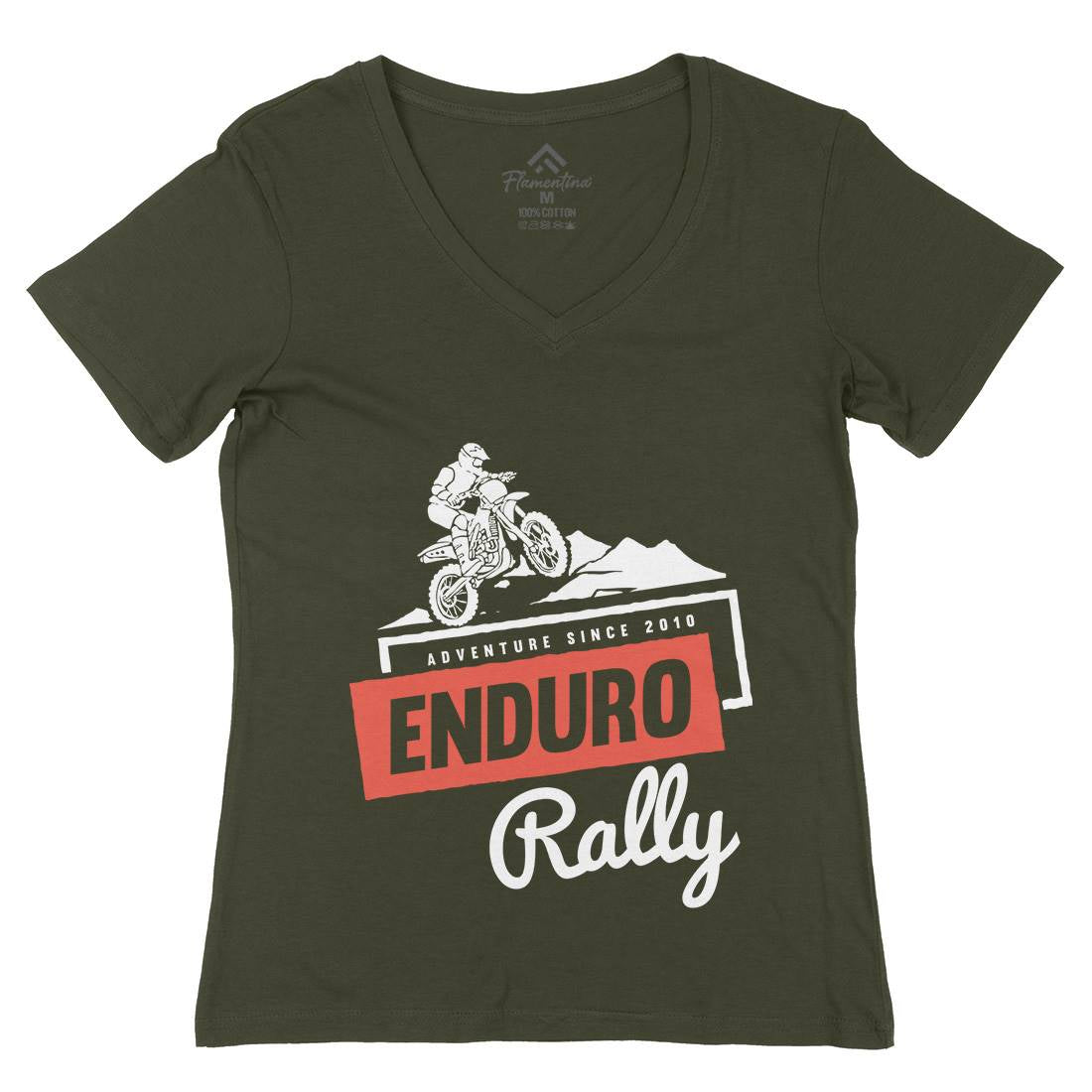 Enduro Rally Womens Organic V-Neck T-Shirt Motorcycles A312