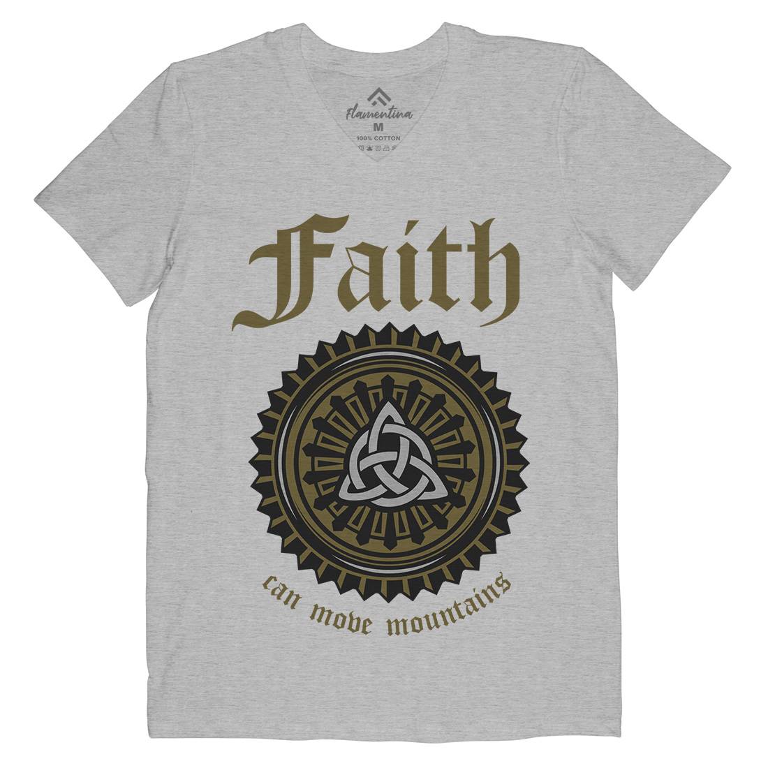 Faith Can Move Mountains Mens Organic V-Neck T-Shirt Religion A314