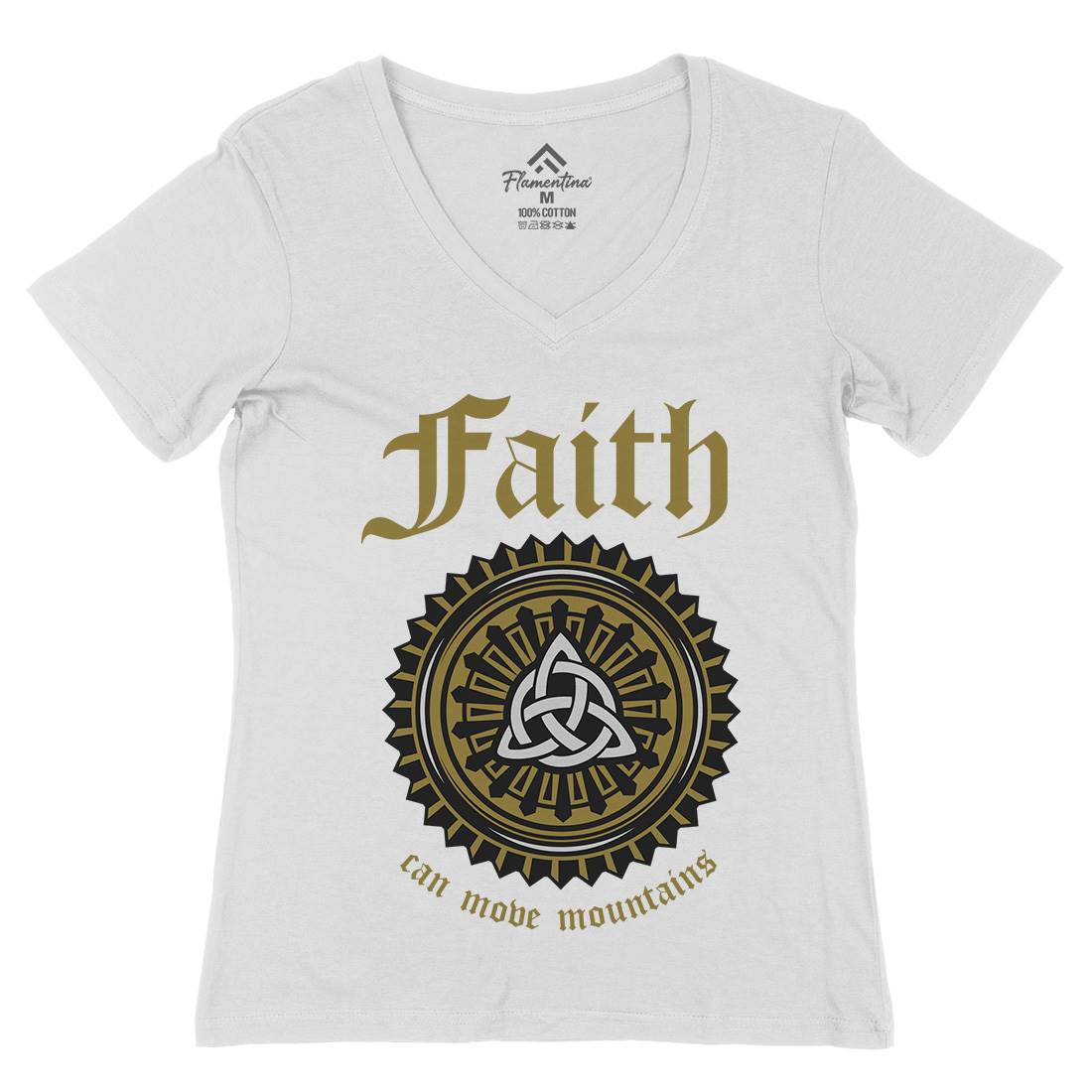Faith Can Move Mountains Womens Organic V-Neck T-Shirt Religion A314